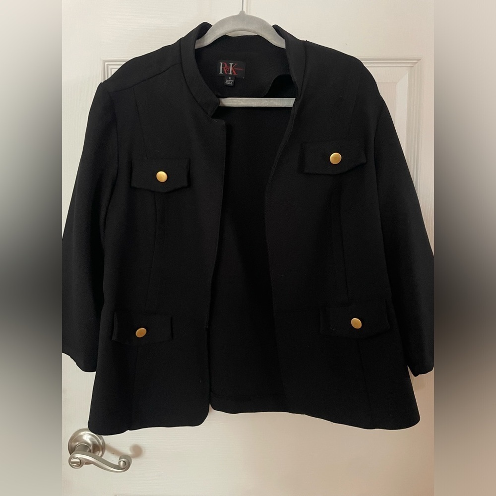 Vintage Black R&K  Women's Blazer with 3/4 length sleeves accents Large